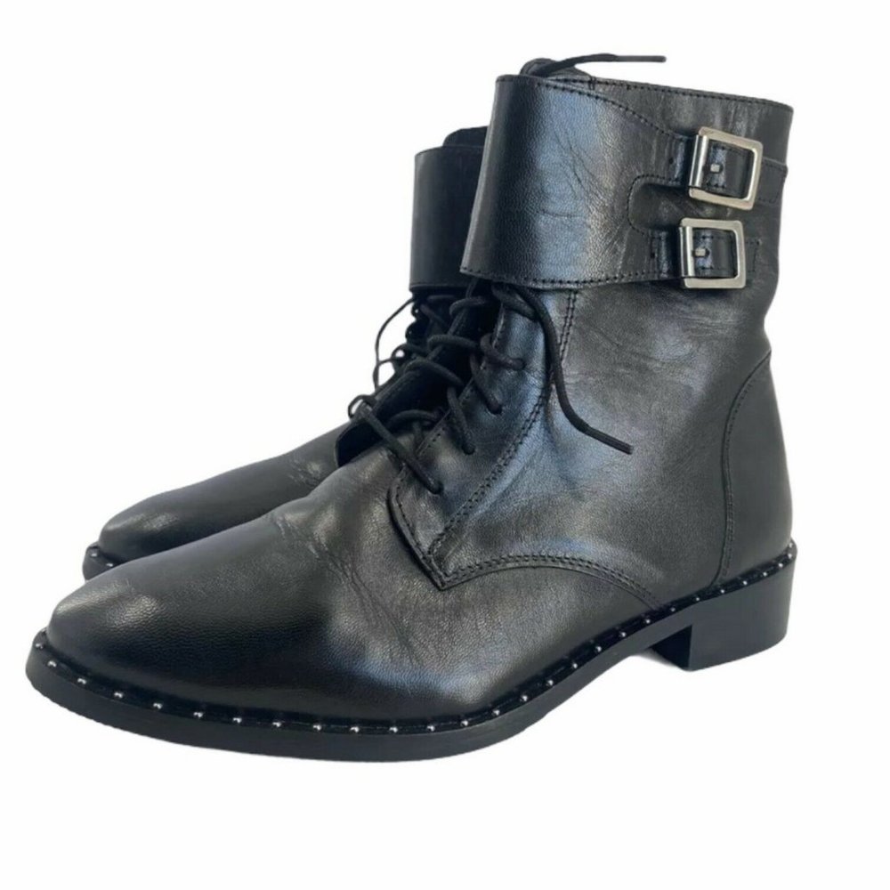 Catherine Maladrino Black Leather Studded Booties